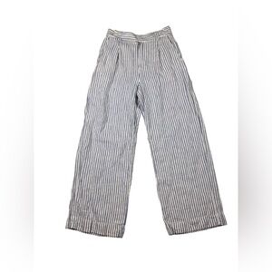 Madewell The Harlow Wide Leg High Rise Linen Pants Hickory Stripe SZ 4